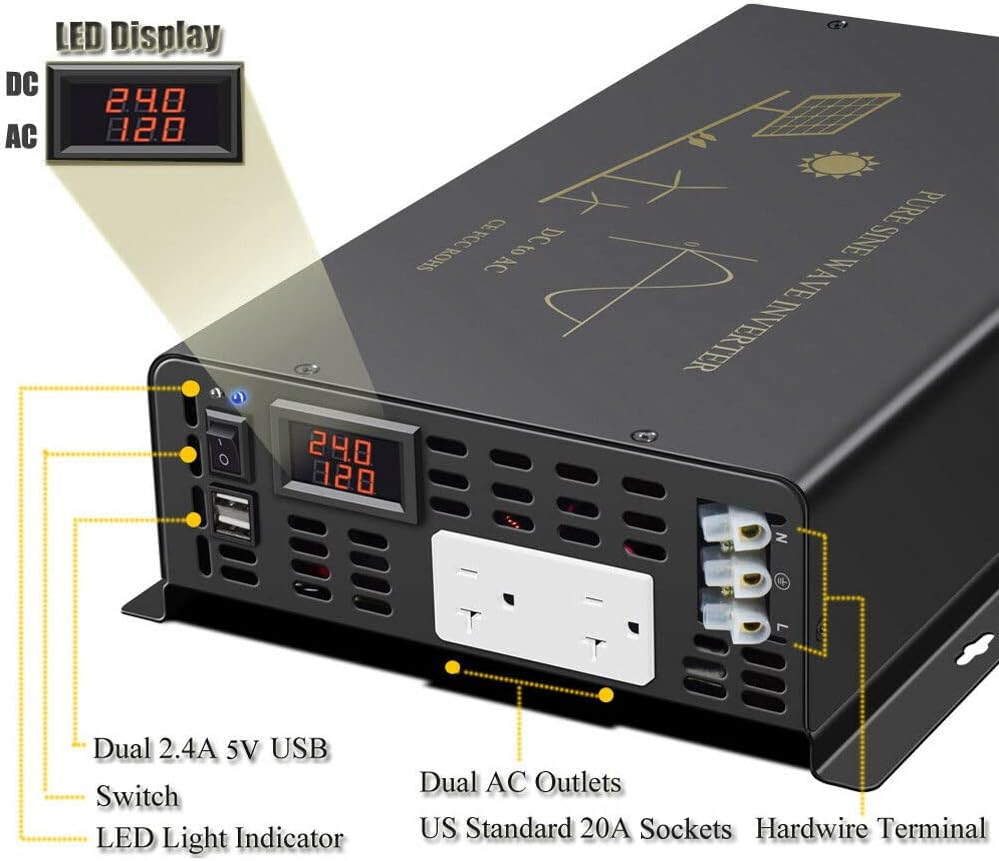 Inwerter solarny o mocy 3000W  – Inverter Pure Sine Wave 60Hz 120V 3000W recenzja i cena